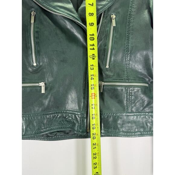 Mango Moto Genuine Leather Green Jacket Size Medium EUC - Picture 6 of 9
